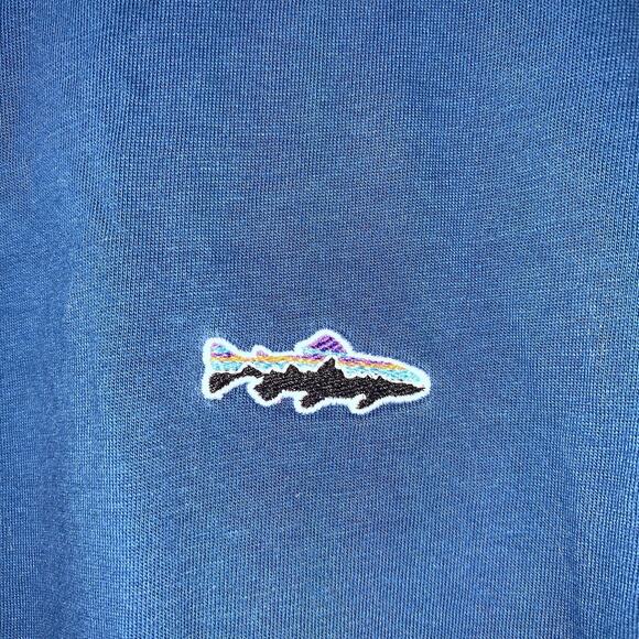 Patagonia Trout Logo Fitz Roy Polo Shirt Men's Small Blue Short Sleeve Buttons - Picture 4 of 14